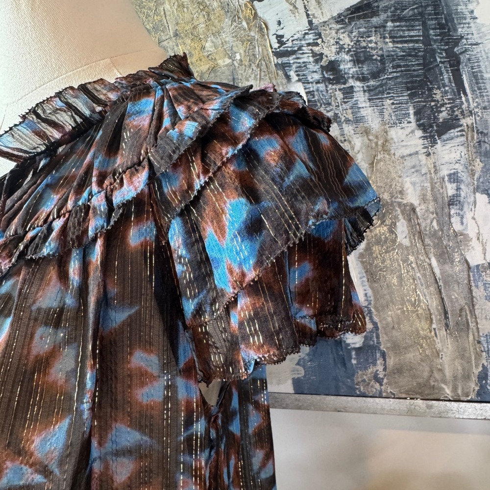 Ulla Johnson Marta Blouse Size 4 Twilight Prism Metallic Flutter Sleeve Silk NWT - Picture 8 of 12